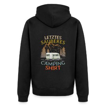 Camping Wohnwagen Camper Dauercamper lustig - Unisex Premium Bio Zip Hoodie - Schwarz - Hinten - Nico (187cm)
