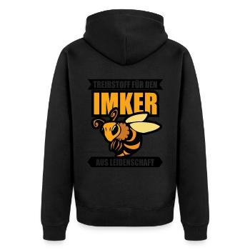 Treibstoff für den Imker - Unisex Premium Bio Zip Hoodie - Schwarz - Hinten - Nico (187cm)