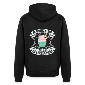 Muffin ein Stück ist wie eine Umarmung - Unisex Premium Bio Zip Hoodie - Schwarz - Hinten - Nico (187cm)
