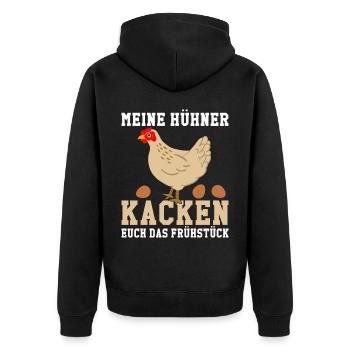 Ich liebe Hühner die Kacken Frühstück Hünerzüchter - Unisex Premium Bio Zip Hoodie - Schwarz - Hinten - Nico (187cm)