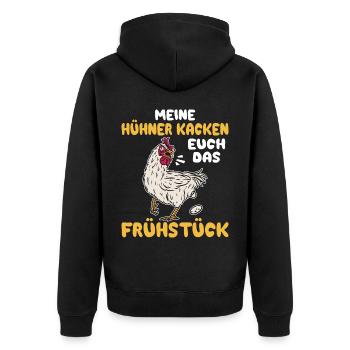Ich liebe Hühner die Kacken Frühstück Hünerzüchter - Unisex Premium Bio Zip Hoodie - Schwarz - Hinten - Nico (187cm)