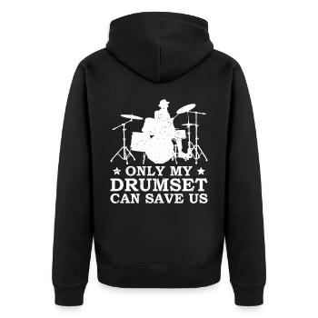 Drummer Drumsticks Schlagzeug Musiker - Unisex Premium Bio Zip Hoodie - Schwarz - Hinten - Nico (187cm)