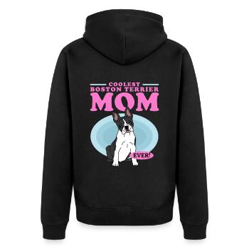 Boston Terrier Mom Hunde Hundebesitzerin Geschenk - Unisex Premium Bio Zip Hoodie - Schwarz - Hinten - Nico (187cm)