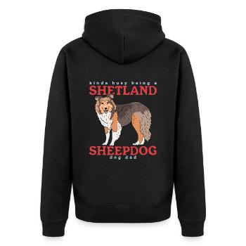 Shetland Sheepdog Dad | Sheltie Hunde Geschenk - Unisex Premium Bio Zip Hoodie - Schwarz - Hinten - Nico (187cm)