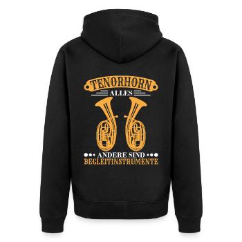 Tenorhorn Blechblasinstrument Musikinstrument - Unisex Premium Bio Zip Hoodie - Schwarz - Hinten - Nico (187cm)