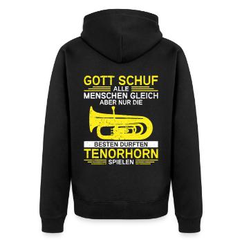 Tenorhorn Blechblasinstrument Musikinstrument - Unisex Premium Bio Zip Hoodie - Schwarz - Hinten - Nico (187cm)
