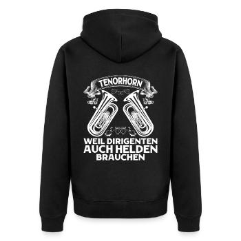 Tenorhorn Blechblasinstrument Musikinstrument - Unisex Premium Bio Zip Hoodie - Schwarz - Hinten - Nico (187cm)