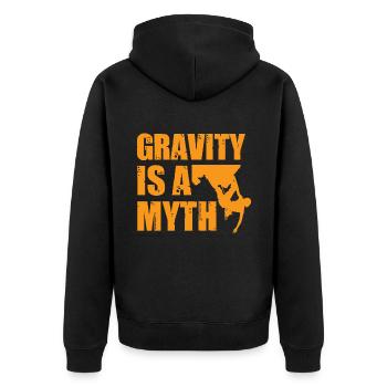 Schwerkraft Mythos Klettern Bouldern Bergsteiger - Unisex Premium Bio Zip Hoodie - Schwarz - Hinten - Nico (187cm)