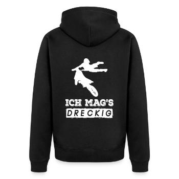 Ich mag es dreckig Motocross Bike Offroad - Unisex Premium Bio Zip Hoodie - Schwarz - Hinten - Nico (187cm)