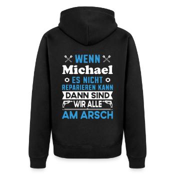 Name Michael reparieren Arbeit Büro lustig Fun - Unisex Premium Bio Zip Hoodie - Schwarz - Hinten - Nico (187cm)