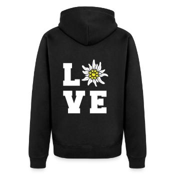 Edelweiß LOVE Alpen Berge Alpen-Edelweiß Wandern - Unisex Premium Bio Zip Hoodie - Schwarz - Hinten - Nico (187cm)