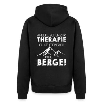 Alpen Therapie Wandern Berg Outdoor Natur - Unisex Premium Bio Zip Hoodie - Schwarz - Hinten - Nico (187cm)