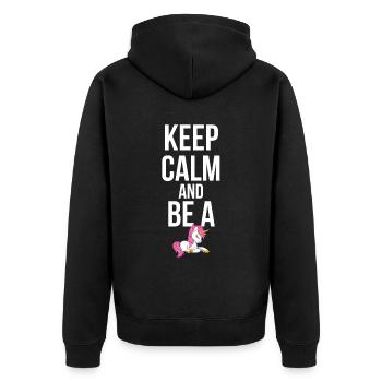 Einhorn Keep calm and be a Unicorn - Unisex Premium Bio Zip Hoodie - Schwarz - Hinten - Nico (187cm)