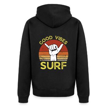 GOOD VIBES SURF SUNSET RETRO VINTAGE - Veste à capuche bio Premium Unisexe - noir - Dos - Nico (187cm)