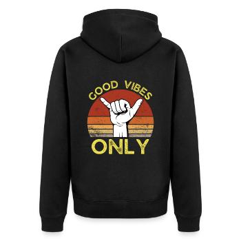 GOOD VIBES ONLY SUNSET RETRO VINTAGE SURF - Veste à capuche bio Premium Unisexe - noir - Dos - Nico (187cm)