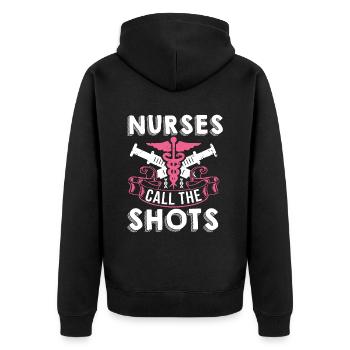 Krankenschwester zu den Spritzen - Unisex Premium Bio Zip Hoodie - Schwarz - Hinten - Nico (187cm)