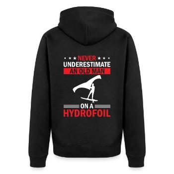 Never Underestimate An Old Man On A Hydrofoil - Wi - Unisex Premium Organic Zip Hoodie - black - Back - Nico (187cm)