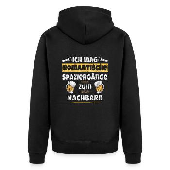 Ich mag romantische Spaziegänge zum Nachbarn - Unisex Premium Bio Zip Hoodie - Schwarz - Hinten - Nico (187cm)