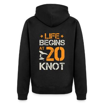 Life Begins At 20 Knots - Hydrofoil Wingfoil Surf - Unisex Premium Bio Zip Hoodie - Schwarz - Hinten - Nico (187cm)