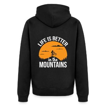 Berge Radfahren Wandern Gipfel Alpen Outdoor - Unisex Premium Bio Zip Hoodie - Schwarz - Hinten - Nico (187cm)