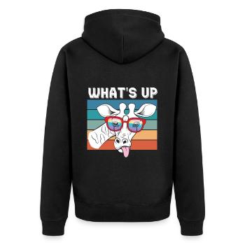 Giraffe What's Up Safari Afrika Dschungel - Unisex Premium Bio Zip Hoodie - Schwarz - Hinten - Nico (187cm)