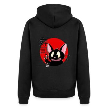 Chat, Japon, Sushi, Manga, Sketchlu, T-shirt, chat - Veste à capuche bio Premium Unisexe - noir - Dos - Nico (187cm)