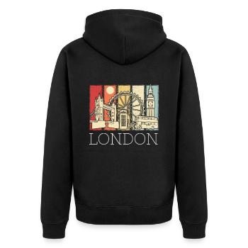 London Skyline Telefonzelle Big Ben Doppeldecker - Unisex Premium Bio Zip Hoodie - Schwarz - Hinten - Nico (187cm)