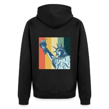 Freiheitsstatue NYC Big Apple New York Liberty - Unisex Premium Bio Zip Hoodie - Schwarz - Hinten - Nico (187cm)