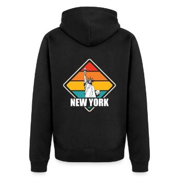 New York Freiheitsstatue Big Apple NYC Liberty - Unisex Premium Bio Zip Hoodie - Schwarz - Hinten - Nico (187cm)