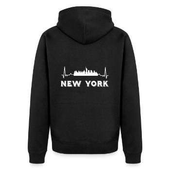 New York Herzschlag NYC Big Apple Freiheitsstatue - Unisex Premium Bio Zip Hoodie - Schwarz - Hinten - Nico (187cm)