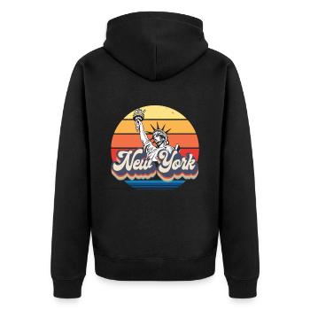 New York Retro Statue of Liberty Skyline Big Apple - Unisex Premium Organic Zip Hoodie - black - Back - Nico (187cm)
