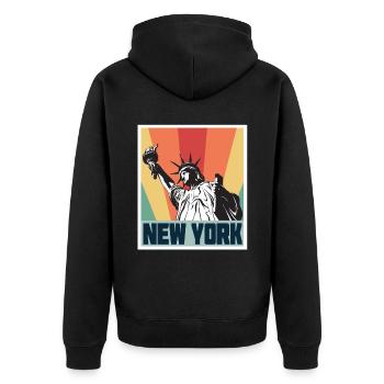 Freiheitsstatue New York Liberty Island Big Apple - Unisex Premium Bio Zip Hoodie - Schwarz - Hinten - Nico (187cm)