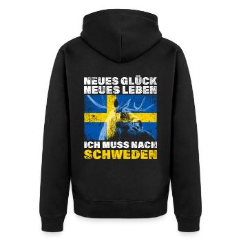 Ich Muss Nach Schweden Flagge Auswandern Urlaub - Unisex Premium Bio Zip Hoodie - Schwarz - Hinten - Nico (187cm)