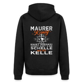 Maurer König - Handwerker - Baustelle - Unisex Premium Bio Zip Hoodie - Schwarz - Hinten - Nico (187cm)