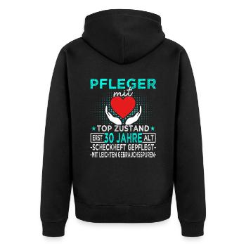 Pfleger 30 Jahre - Altenpfleger - Pflegekraft - Unisex Premium Bio Zip Hoodie - Schwarz - Hinten - Nico (187cm)