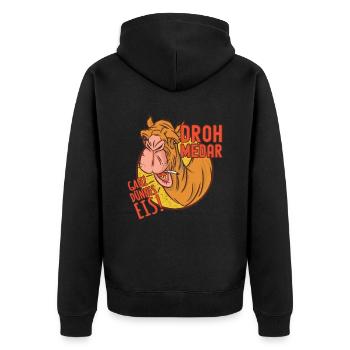 Kamel Dromedar Ganz dünnes Eis Wortwitz DROHmedar - Unisex Premium Bio Zip Hoodie - Schwarz - Hinten - Nico (187cm)