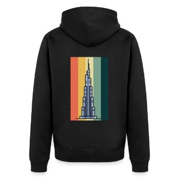 Burj Khalifa Dubai Retro VAE Emirate - Unisex Premium Bio Zip Hoodie - Schwarz - Hinten - Nico (187cm)