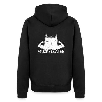 Bodybuilding Bodybuilder Fitness Gym Muskelkater - Unisex Premium Bio Zip Hoodie - Schwarz - Hinten - Nico (187cm)