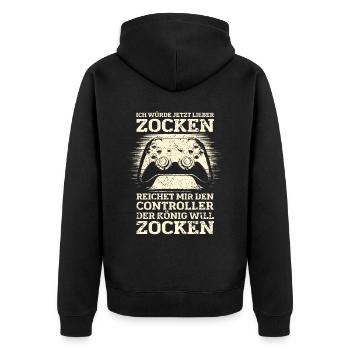 Der König will zocken Gamer Spruch mit Controller - Unisex Premium Bio Zip Hoodie - Schwarz - Hinten - Nico (187cm)