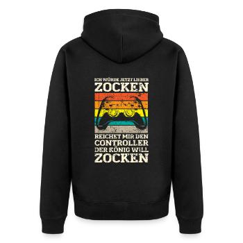 Der König will zocken Gamer Spruch mit Controller - Unisex Premium Bio Zip Hoodie - Schwarz - Hinten - Nico (187cm)