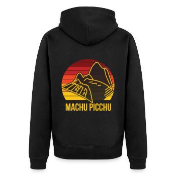 Machu Picchu Berg Peru Inka Weg - Unisex Premium Bio Zip Hoodie - Schwarz - Hinten - Nico (187cm)