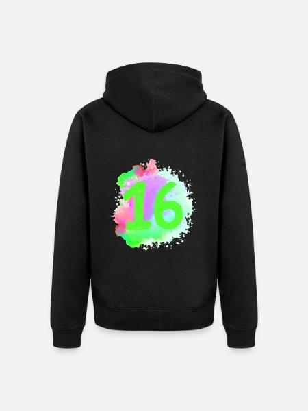 16 Zahl Klecks - Unisex Premium Bio Zip Hoodie - Schwarz