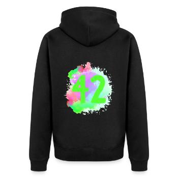 42 Zahl Klecks - Unisex Premium Bio Zip Hoodie - Schwarz - Hinten - Nico (187cm)