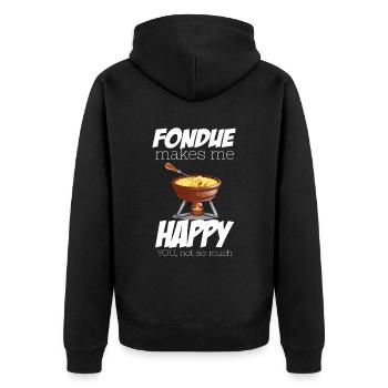 Fondue Glück Westalpen Schweiz Käse - Unisex Premium Bio Zip Hoodie - Schwarz - Hinten - Nico (187cm)