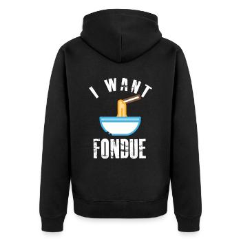 Flüssiger Käse Fondue Schweizer Alpen Glück - Unisex Premium Bio Zip Hoodie - Schwarz - Hinten - Nico (187cm)