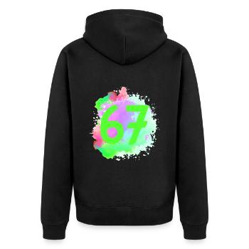 67 Zahl Klecks - Unisex Premium Bio Zip Hoodie - Schwarz - Hinten - Nico (187cm)