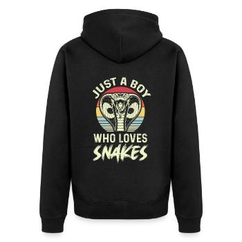 Junge liebt Schlangen Kobra Schlange Boa - Unisex Premium Bio Zip Hoodie - Schwarz - Hinten - Nico (187cm)