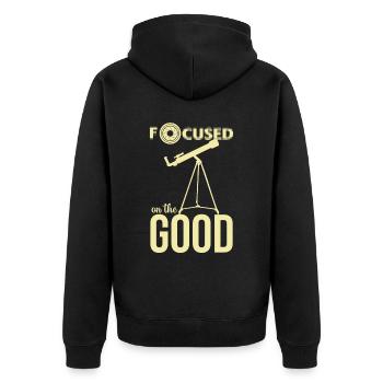 Weltraum Focus Teleskop Sterne Astronom - Unisex Premium Bio Zip Hoodie - Schwarz - Hinten - Nico (187cm)
