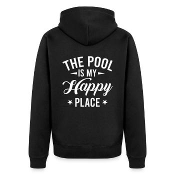 Pool is my Happy Place - Swimming - Unisex Premium Bio Zip Hoodie - Schwarz - Hinten - Nico (187cm)