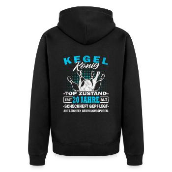 Kegelkönig - Pudelkönig - Kegeln - Kegelverein - Unisex Premium Bio Zip Hoodie - Schwarz - Hinten - Nico (187cm)
